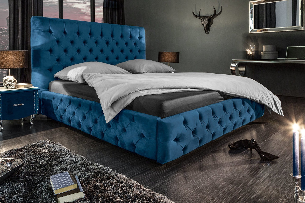Ágy - PARIS kék bársony ágy 180x200cm