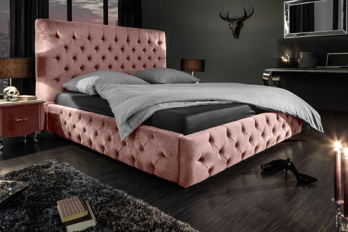 Ágy - PARIS rózsaszín bársony ágy