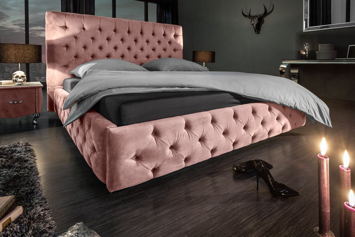Ágy - PARIS rózsaszín bársony ágy