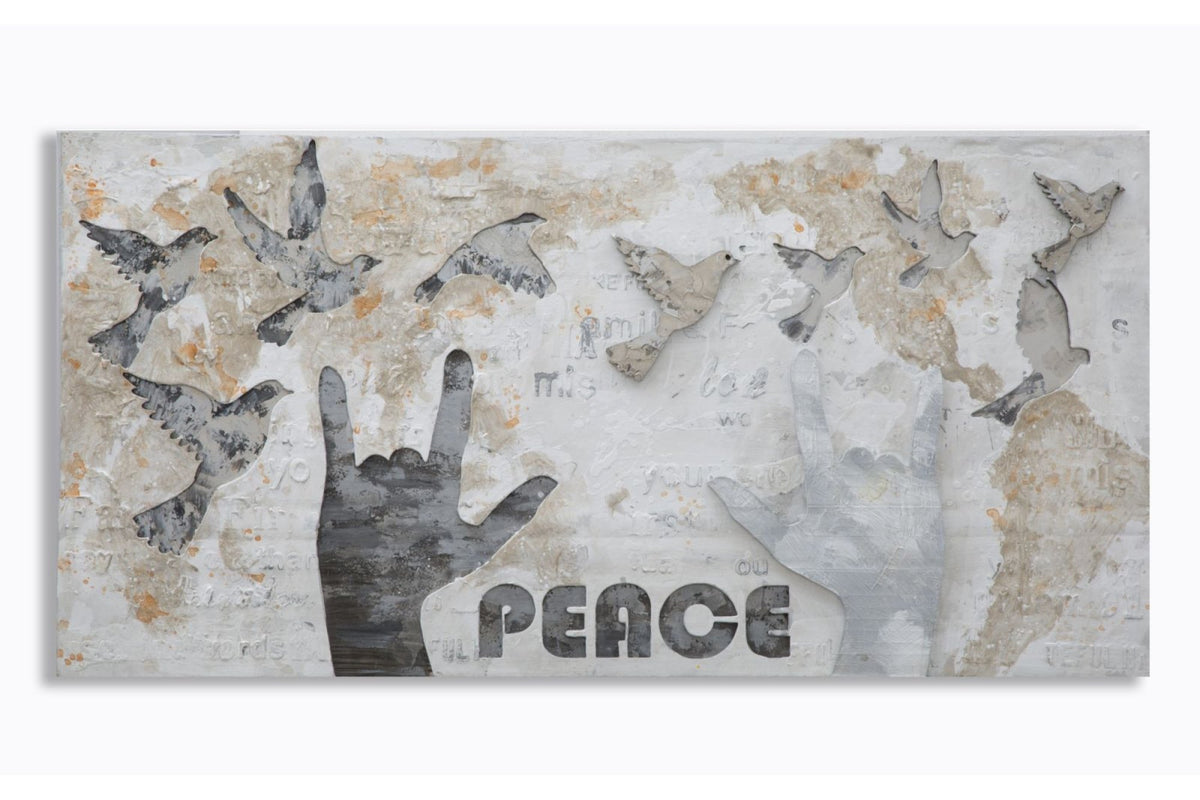 Festmény - PEACE bézs és fekete vászon festmény
