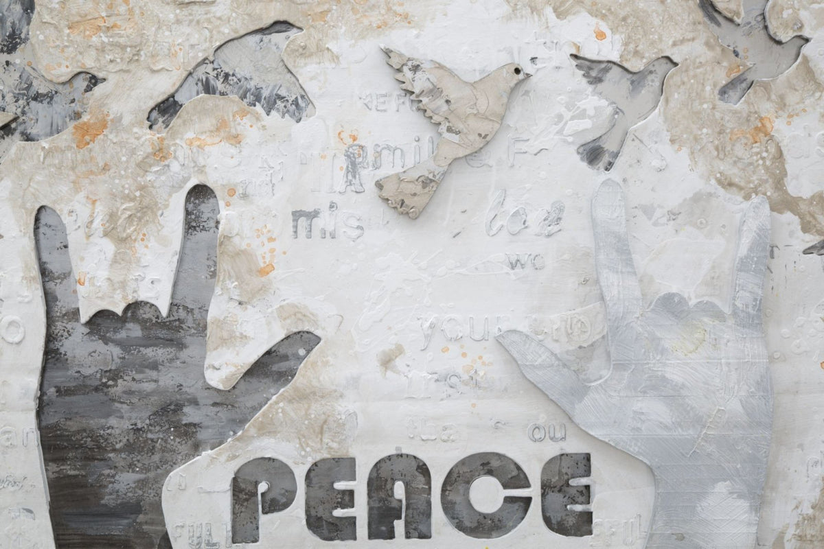 Festmény - PEACE bézs és fekete vászon festmény