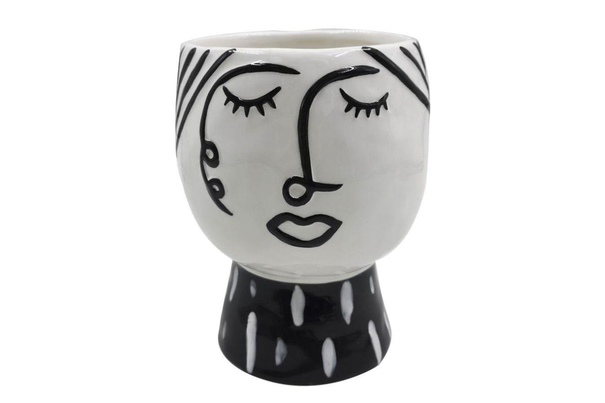 Váza - POT FACE fehér és fekete porcelán váza