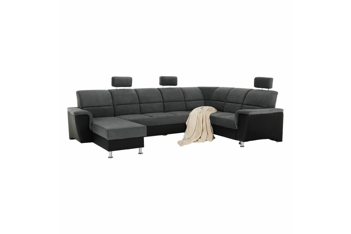 U alakú kanapé - SANTIAGO fekete szövet u alakú kanapé jobbos