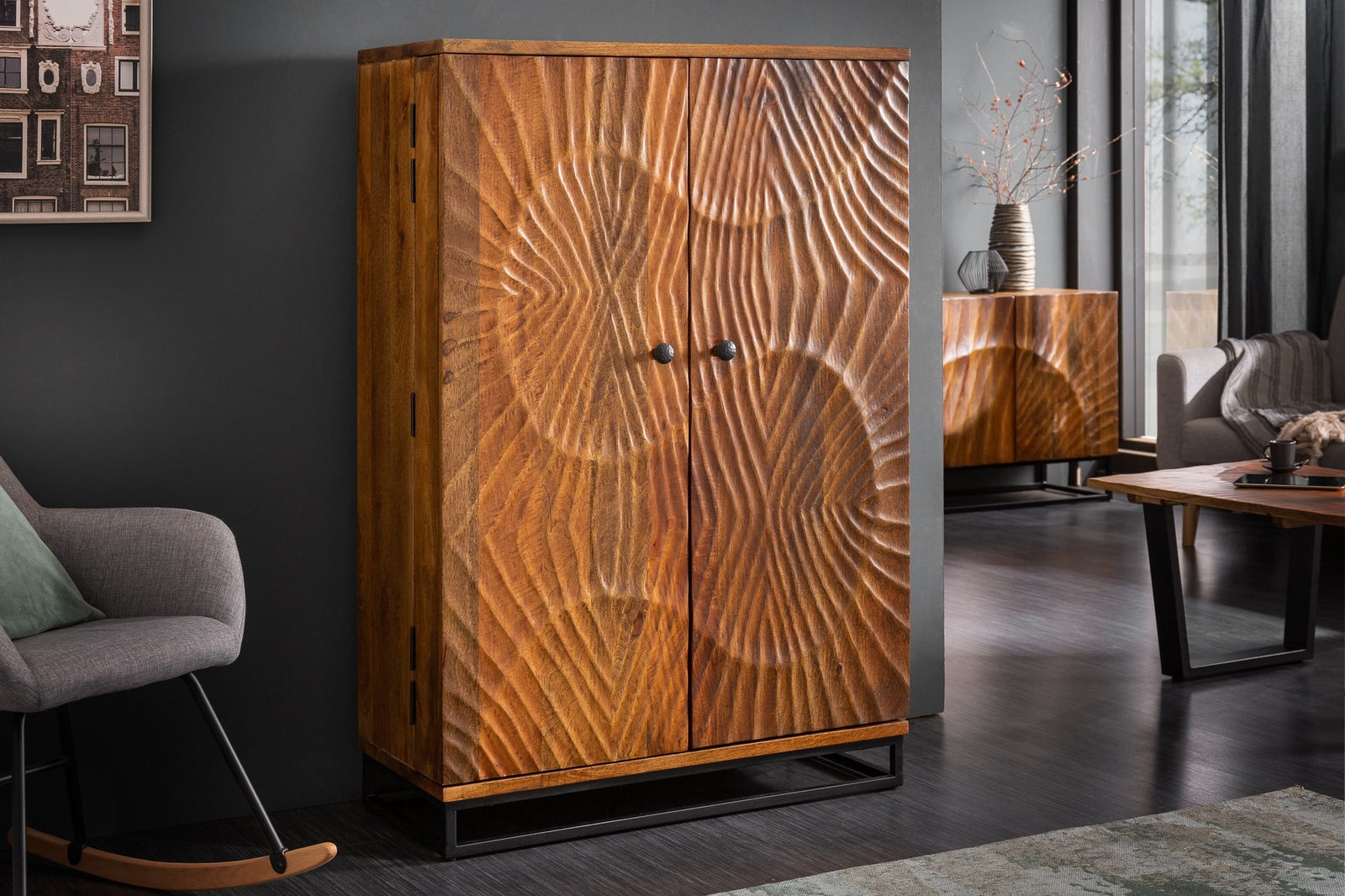 Bárszekrény - SCORPION barna mangófa bárszekrény