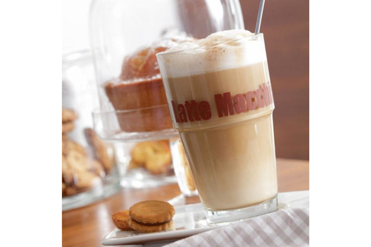 Latte pohár - SOLO pohár szett kanállal 4részes latte macchiatós barna - Leonardo