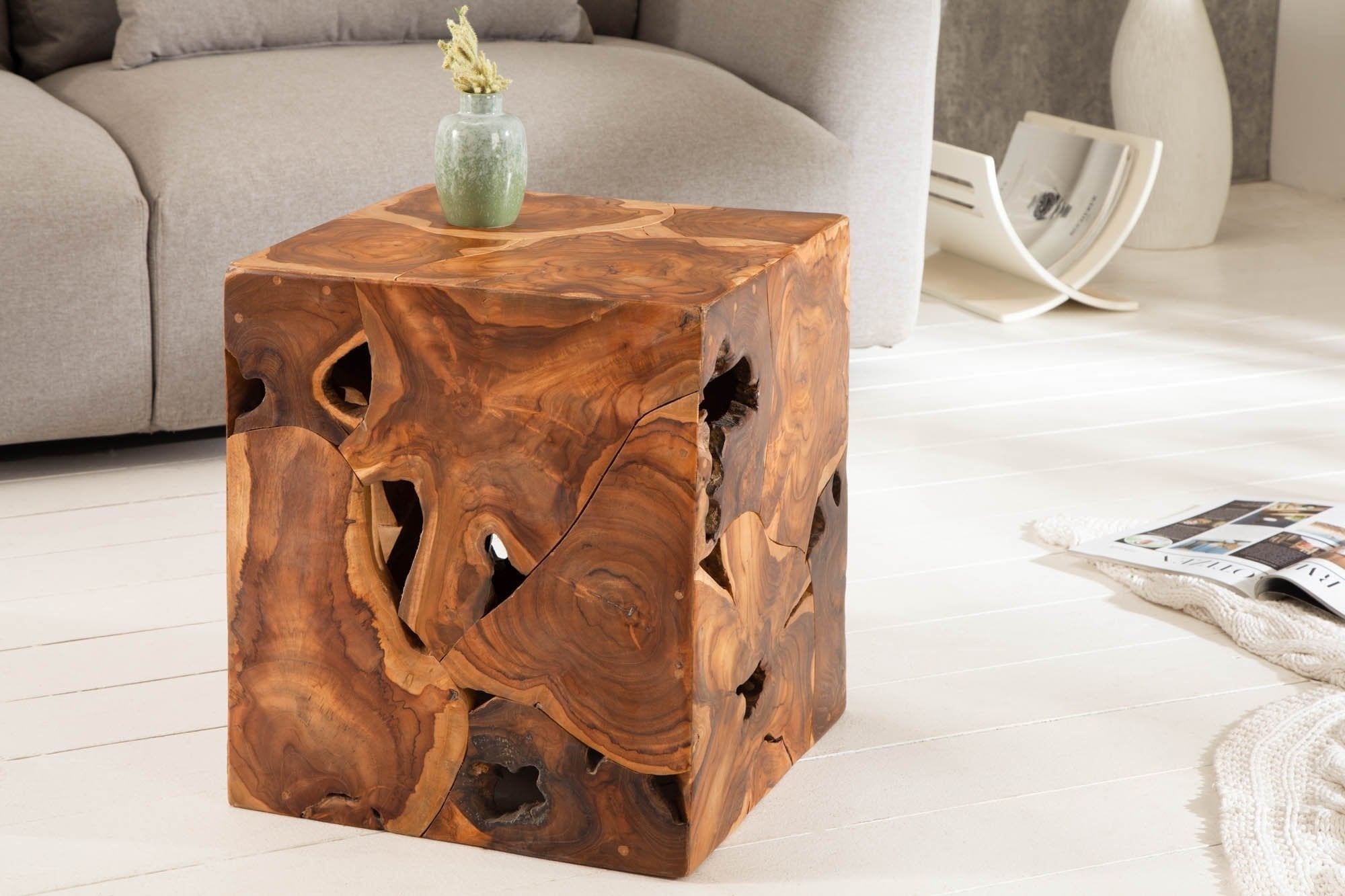Lerakóasztal - SQUARE barna tikfa lerakóasztal 40cm