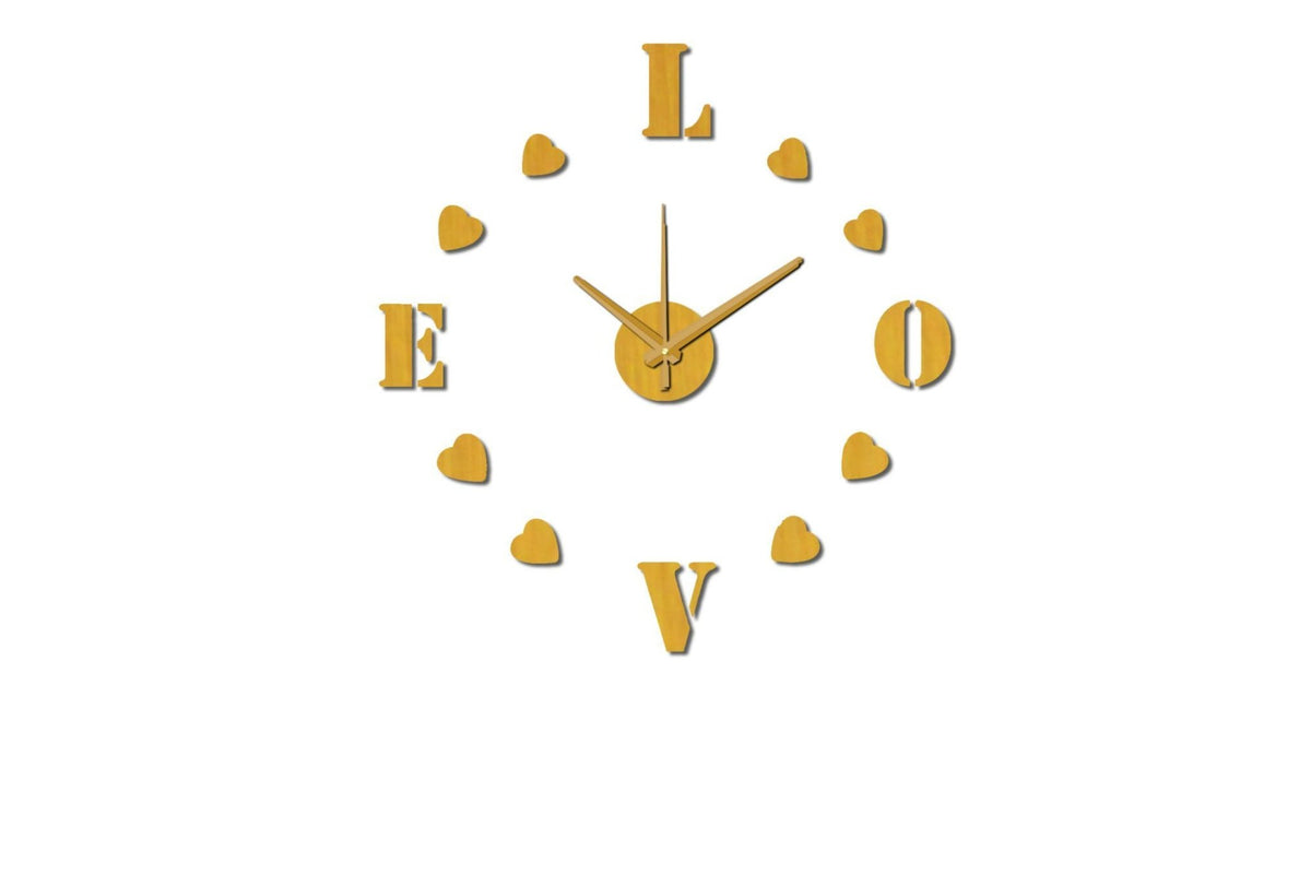 Falmatrica - STICKER CLOCK LOVE sárga műanyag falmatrica