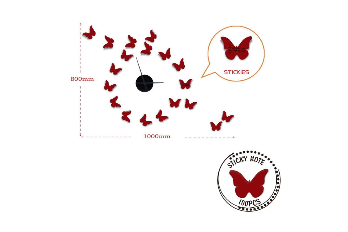 Falmatrica - STICKER CLOCK pillangó alakú matricákkal piros és fekete műanyag falmatrica