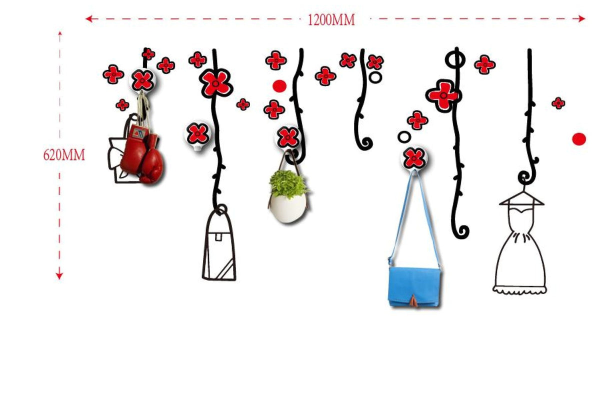 Falmatrica - STICKER virágokkal tarka és piros műanyag falmatrica
