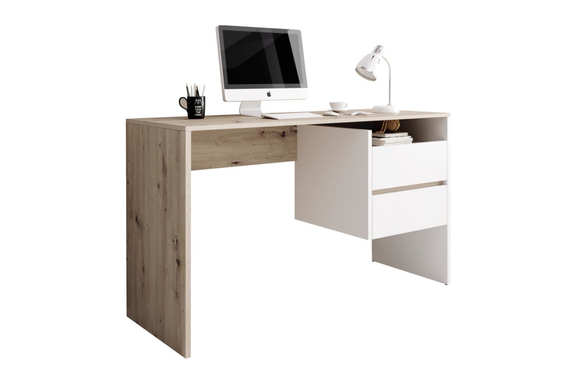 Íróasztal - TULIO fehér és barna mdf íróasztal