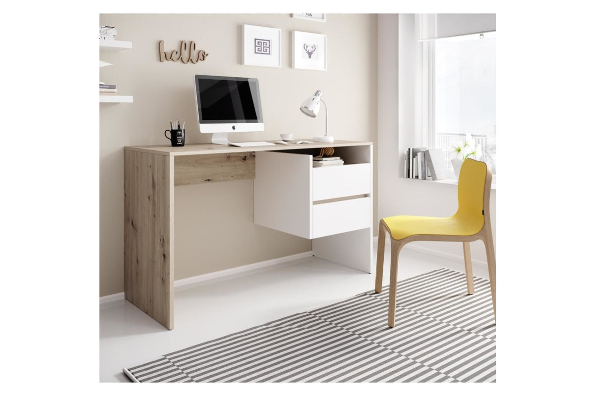 Íróasztal - TULIO fehér és barna mdf íróasztal