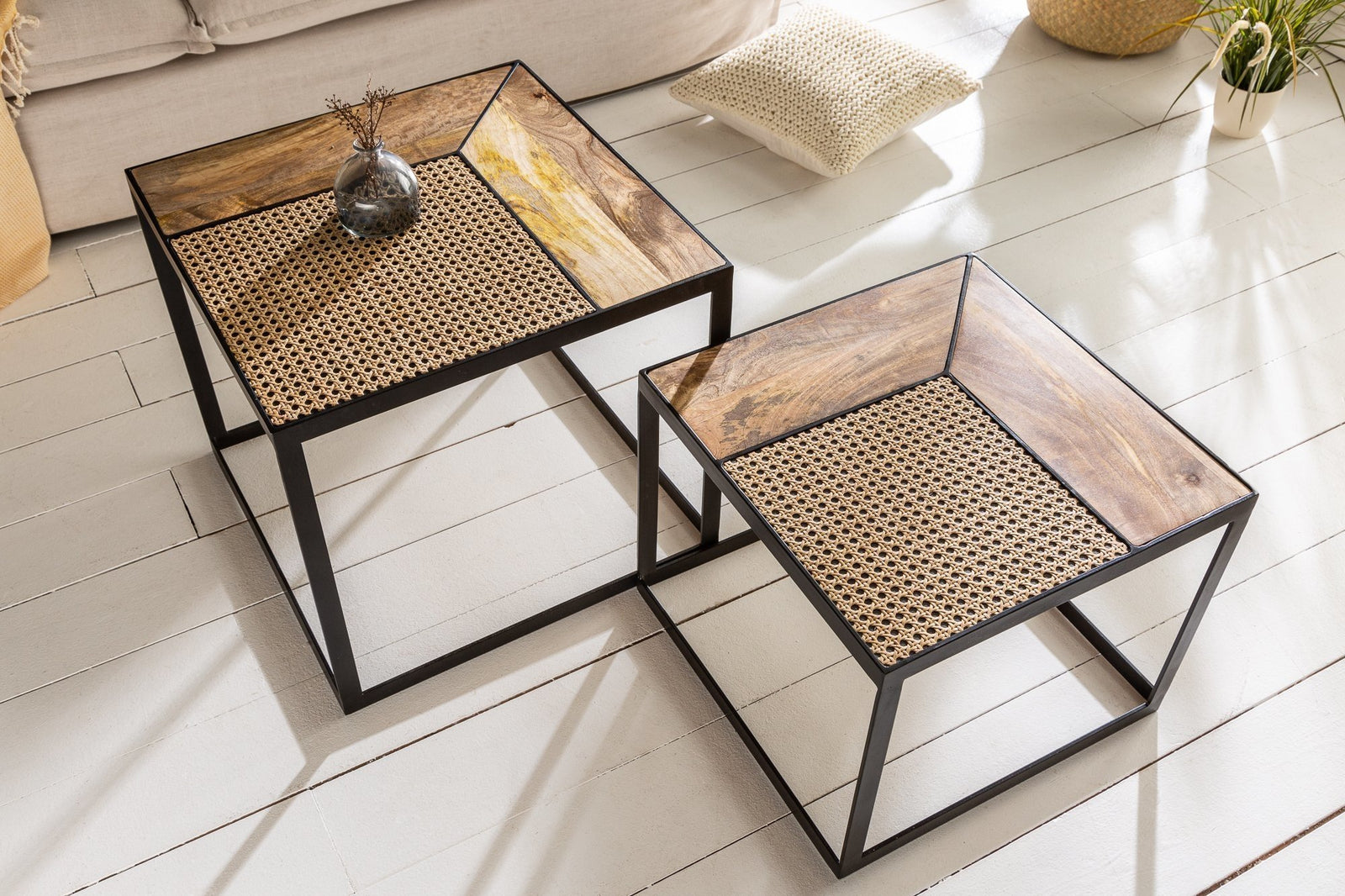 Dohányzóasztal - VIENNA LOUNGE 2 barna mangófa dohányzóasztal szett