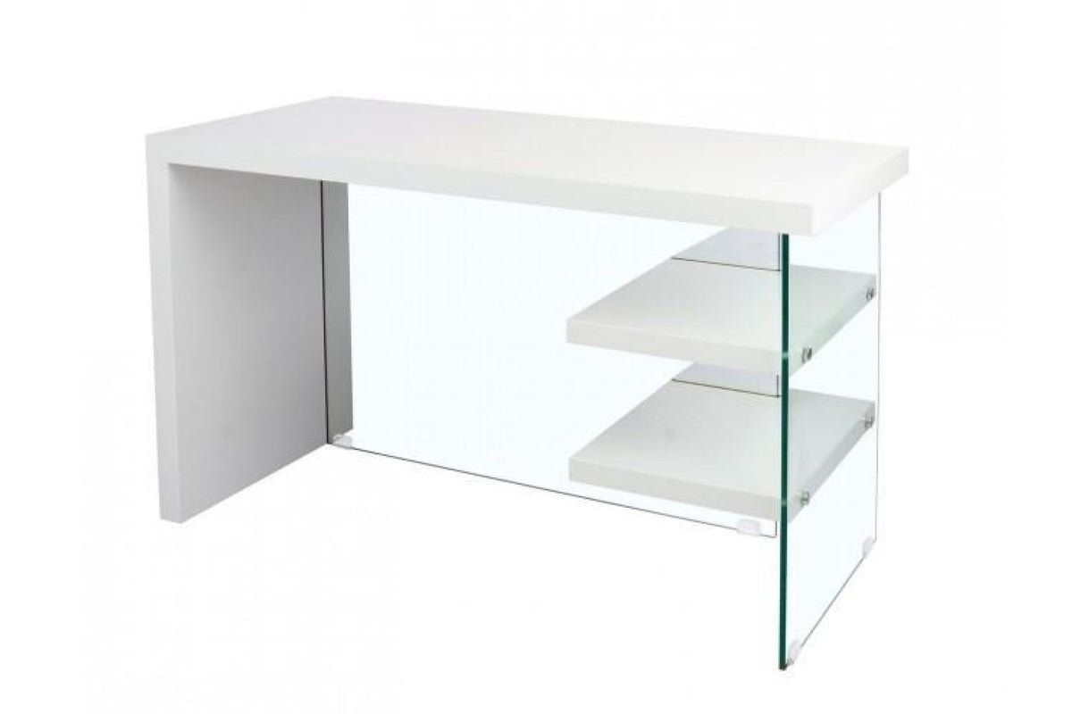 Íróasztal - WHITE WOOD átlátszó üveg íróasztal